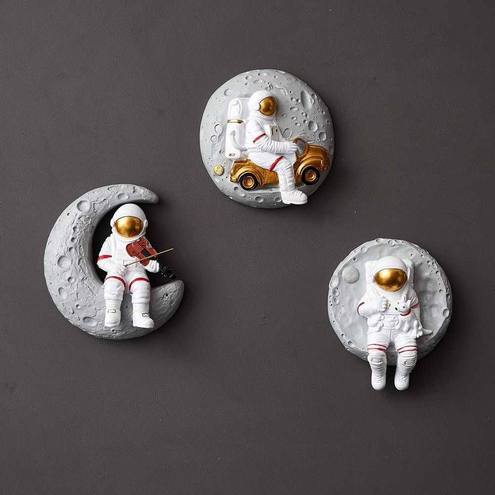 Astronauts Wall Sculptures Set Of 3, Modern Boys Room Decor, Space Theme Wall😋